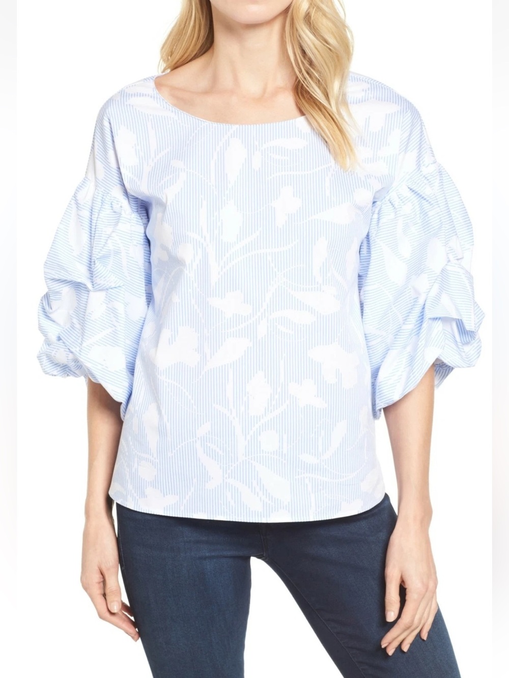 HALOGEN Floral Print Blouson Sleeve Top In Petite
